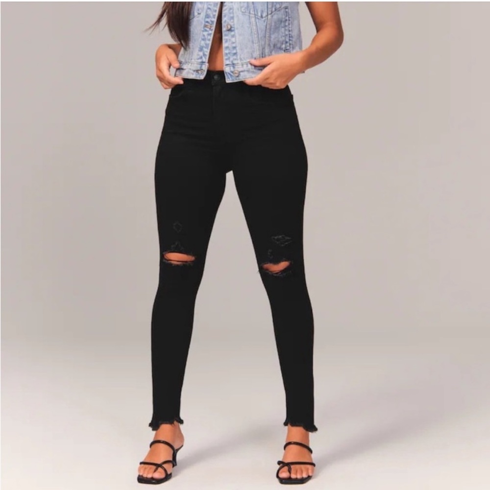 A&F Black High Rise Super Skinny Ankle Jeans (Size: 25, 0S)